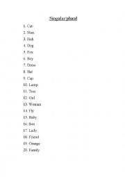 English Worksheet: singular plural