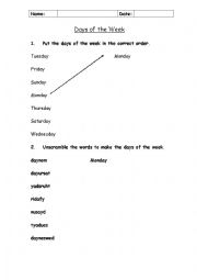 English Worksheet: Days of the week