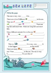 English Worksheet: Sea Life/Filling the Gaps