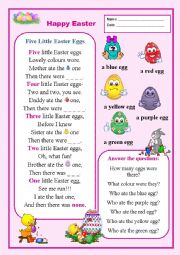 English Worksheet: Five Little Easter Eggs