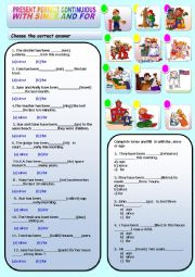 English Worksheet: PRESENT PERFECT CONTINUOUS WITH SINCE AND FOR  WITH ANSWER KEY