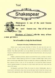 English Worksheet: Text Comprehension - Shakespeare