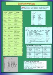 English Worksheet: Common Prefixes