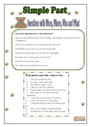 English Worksheet: SIMPLE PAST QUESTIONS WITH WHAT, WHO, WHERE, WHEN