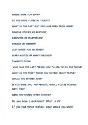 English Worksheet: Getting to know questiond