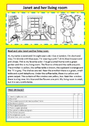 English Worksheet: Janet and her living room