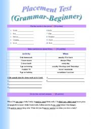 English Worksheet: Placement Test Grammar-Beginner