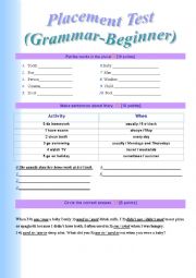 English Worksheet: Placement Test Grammar-Beginner