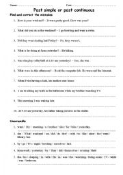 English Worksheet: past or past continuous