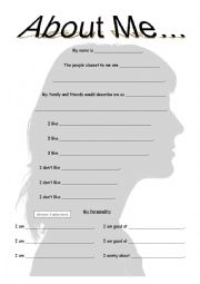 English Worksheet: About me (female)