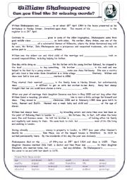 English Worksheet: WILLIAM SHAKESPEARE