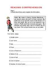 English Worksheet: Reading Comprehension