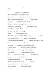 English Worksheet: complete with one wrod
