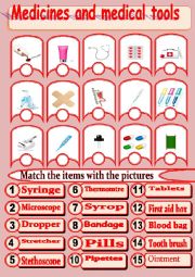 English Worksheet: Medicines and medical tools