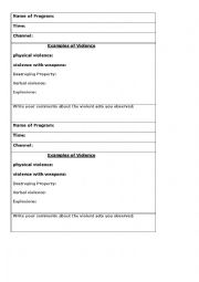 English Worksheet: TV observation about violence in cartoons