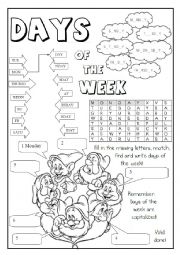 English Worksheet: Days of the week