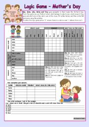 Logic game (37th) - Mothers Day *** for elementary ss *** with key *** fully editable *** B&W