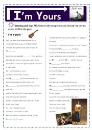 English Worksheet: Learning phrasal verbs by Im yours song 