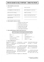 English Worksheet: Bryan Adams & Nelly Furtado - Bang the drum