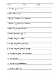 English Worksheet: Interview your classmate!