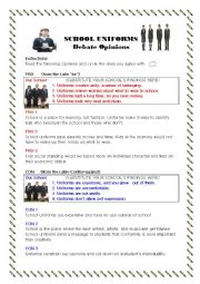 English Worksheet: School Uniform Debate Opinions