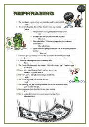 English Worksheet: REPHRASING (Economy, money...2)