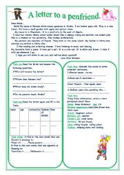 English Worksheet: a letter to a penfriend