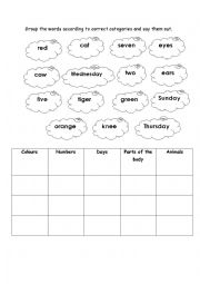 English Worksheet: Group the words according to correct categories 