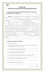 English Worksheet: Written Test Passive Voice: Simple Present Passive and Simple Past Passive 