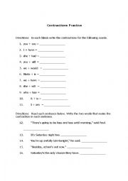 English Worksheet: Contractions Practice