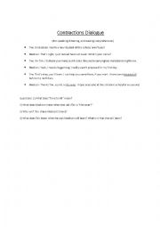 English Worksheet: Contractions Dialogue