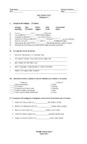 English Worksheet: Mathayom 1 Example Test