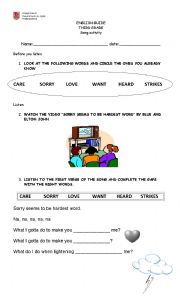 English Worksheet: Listening activity. Sorry seems to be the hardest word