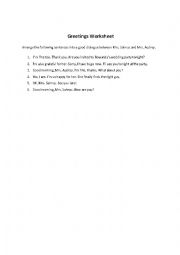 English Worksheet: greetings worksheet