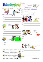 English Worksheet: What are they playing? (1 of 2) In colour and grayscale