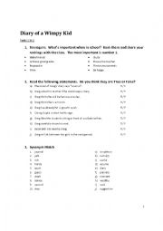 English Worksheet: Diary of a Wimpy Kid - Worksheet for pages 1 - 5