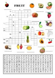 English Worksheet: Fruit - crossword and letterbox