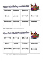 English Worksheet: Birthday Calendar