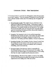 English Worksheet: Literature Circle