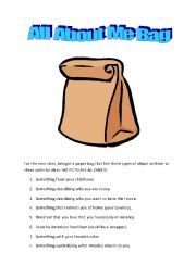 English Worksheet: All About Me Bag