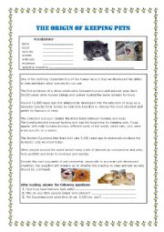 English Worksheet: The Origin of keeping animals as pets
