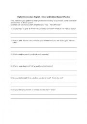 English Worksheet: Direct and Indirect Speech Interviews
