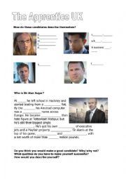 English Worksheet: The Apprentice UK worksheets (Season 2 Episode 1) 1 of 2