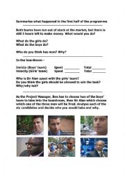 The Apprentice UK worksheets (Season 2 Episode 1) 2 of 2