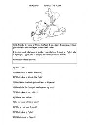 English Worksheet: Reading: Winnie the Pooh