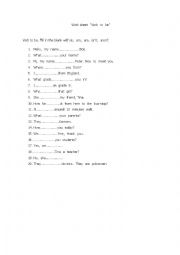 English Worksheet: Verb  to  be