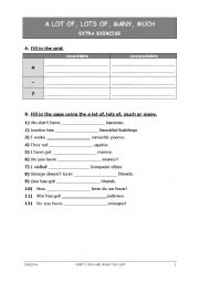 English Worksheet: EXERCISE MUCH/ MANY/ LOTS OF/ A LOT OF