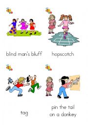 English Worksheet: What are they playing? games flash cards 1-12 of 24