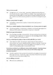 English Worksheet: Job Interview Questions