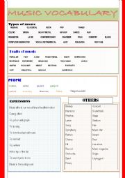 English Worksheet: MUSIC VOCABULARY